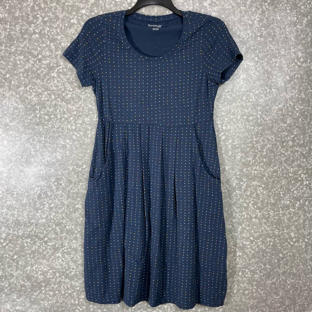 NorthStyle Women's Blue Polka Dot Cottagecore Midi Dress - Size Small - Pockets